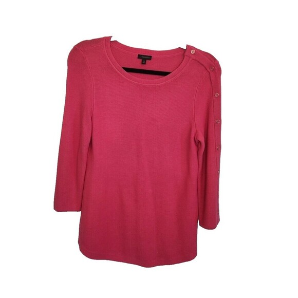 Talbots Womens Sweater Pink Waffle Knit 3/4 Sleeve Button Detail Pullover Sz XS - Picture 1 of 10